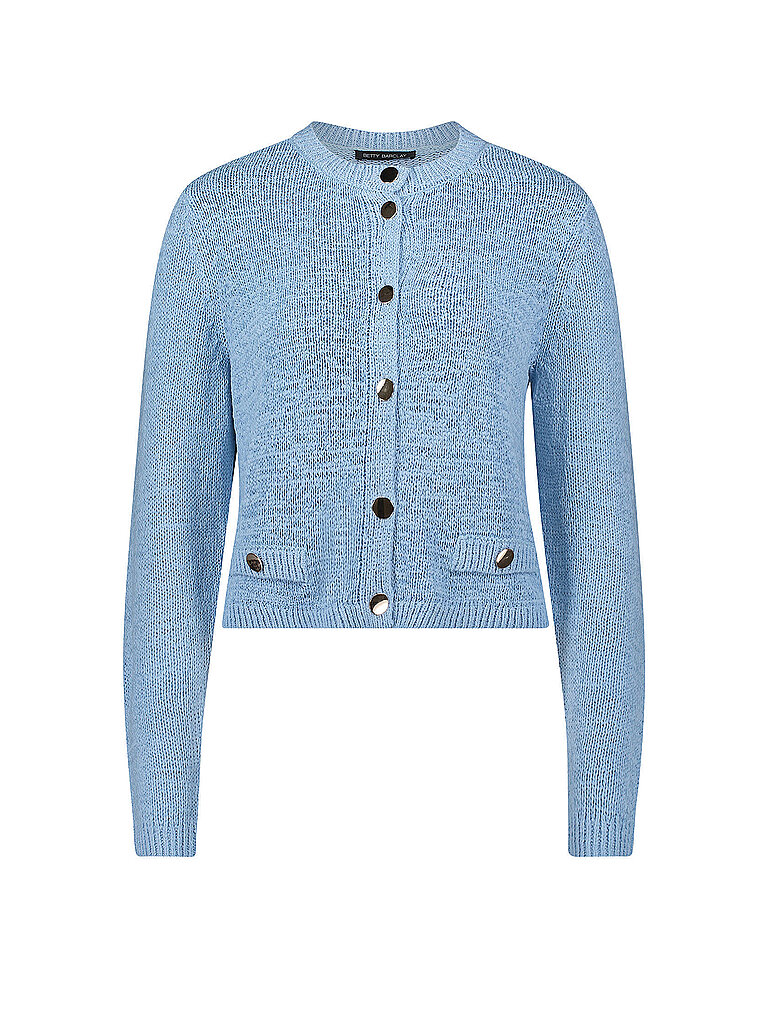 Strickjacke BETTY BARCLAY "Damen mit aufgesetzten Taschen", Damen, Gr. 46, powder blau, Strick, Obermaterial: 65% Polyacryl, 35% Polyamid, Basic, gerade normal, Rundhals, Strickjacken Strickjacke